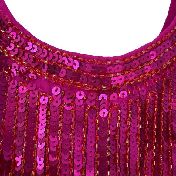 Trina Turk Sequin Tunic Pink XS Sleeveless Silk Scoop Neck Formal Flirty Fucshia - Picture 7 of 11